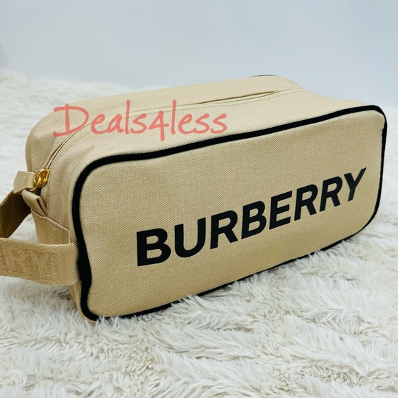 Burberry Bag Pouch Case Cosmetics Toiletry Travel Logo Handle Zippered New - Picture 12 of 12